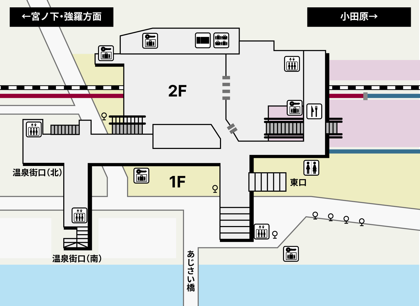 箱根湯本駅校内のロッカーマップ